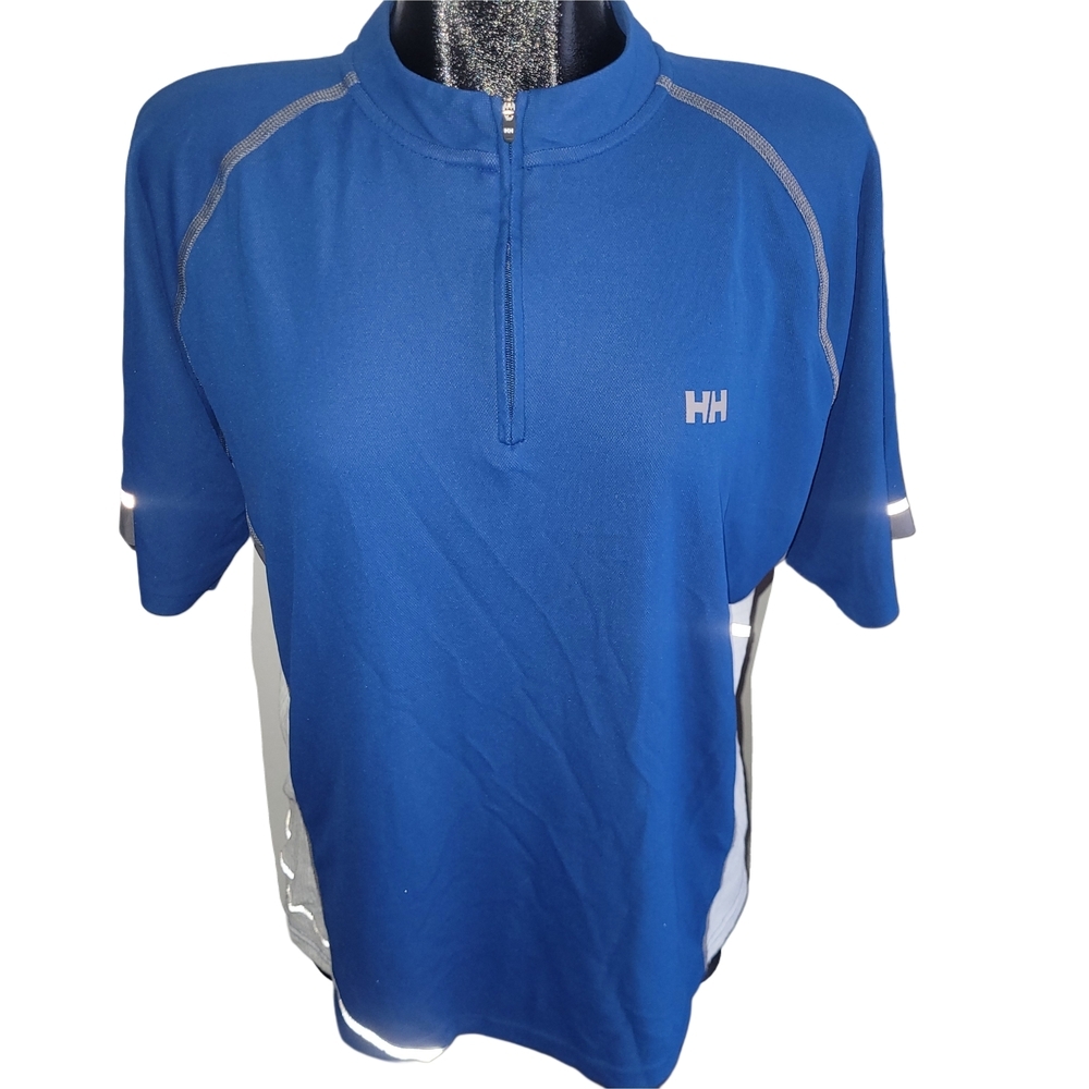 Helly Hansen Blue And White Quarter-Zip Cycling Hiking Short Sleeve Top
